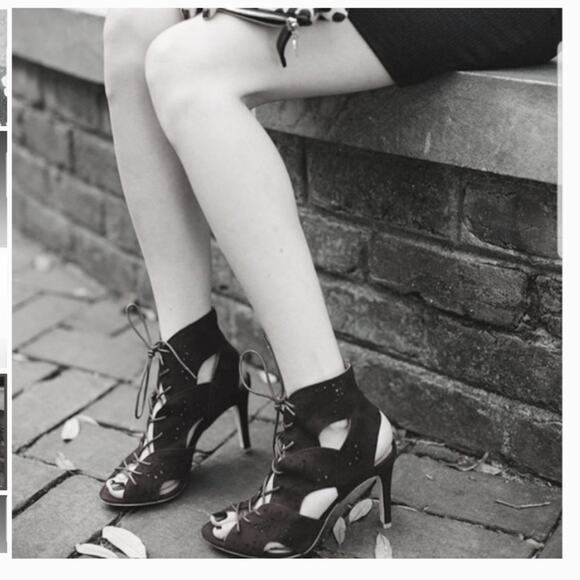 (REVOLVE $295) JOIE Raquel Lace Up Heels Black Witchy Whimsy Fairy Goth 38.5 8.5 - Picture 7 of 7